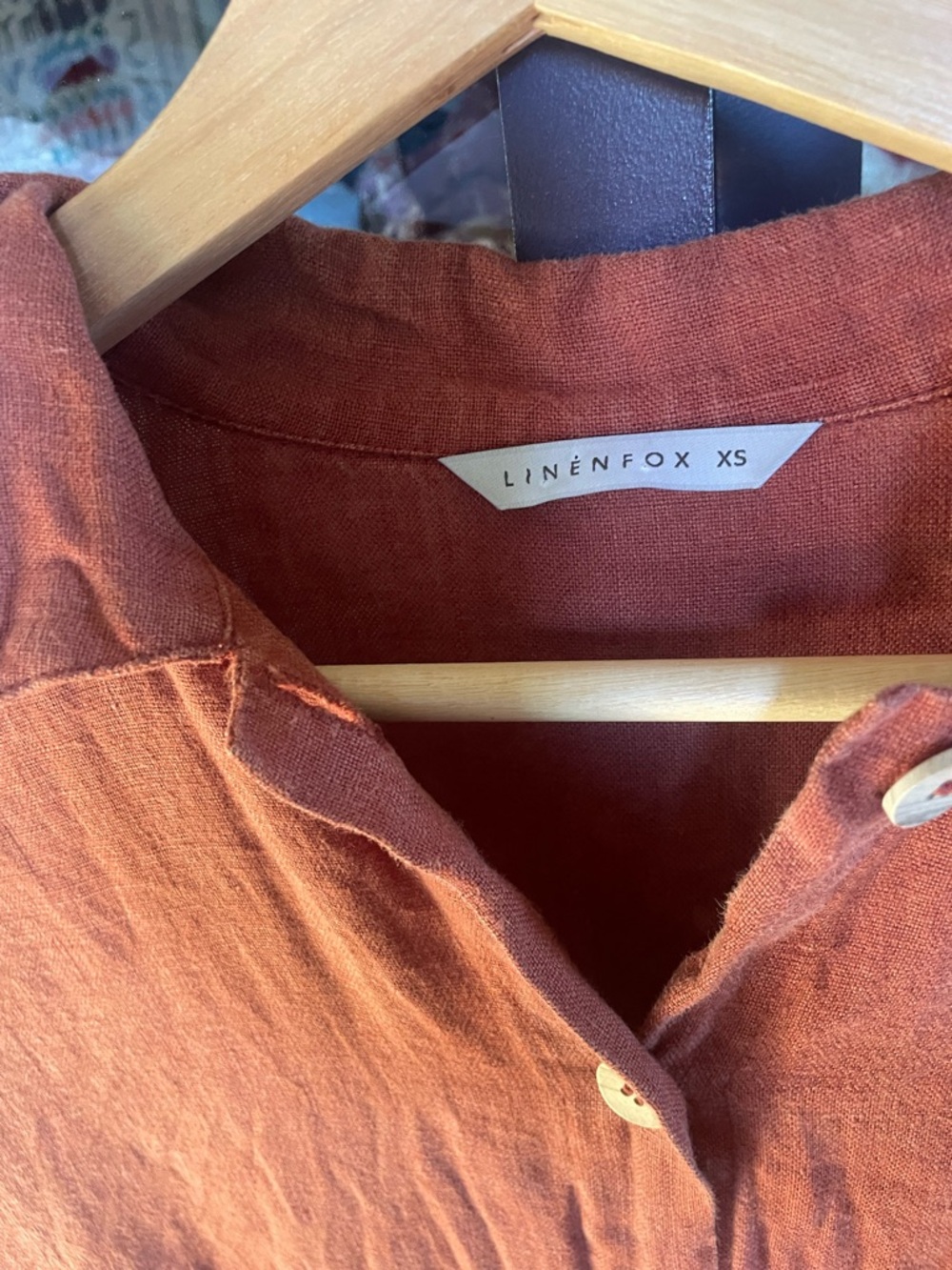 Linenfox Rust Button-Front Linen Top - Picture 3 of 5